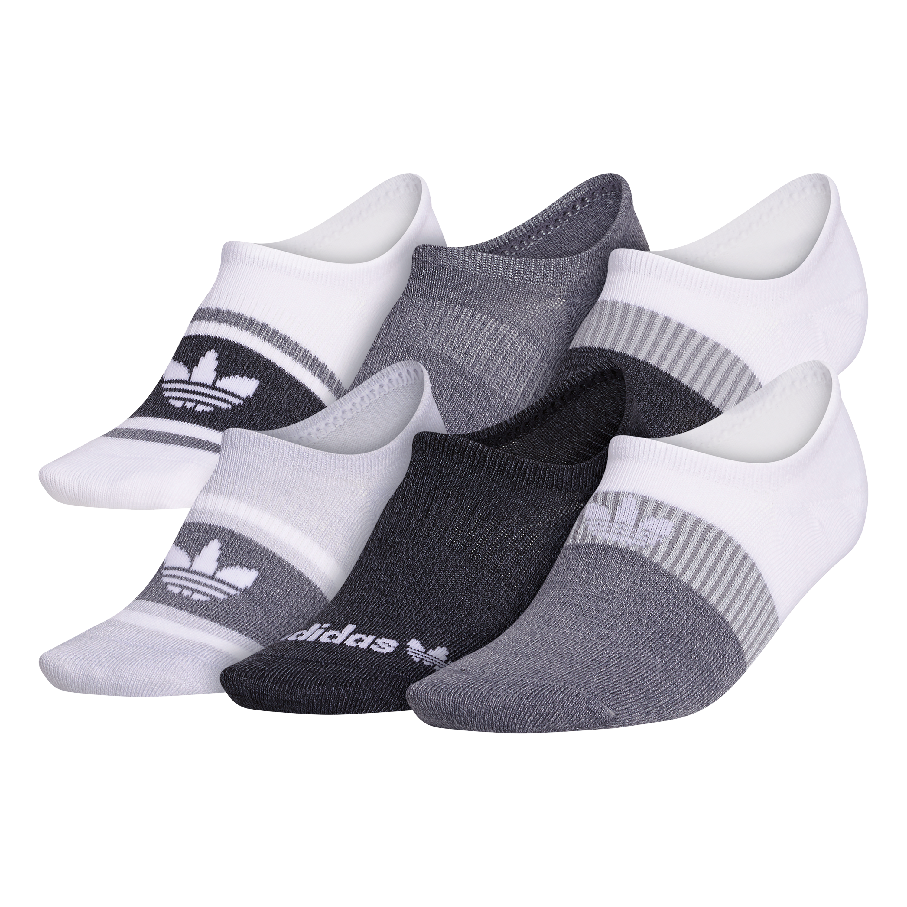 adidas Women's Superlite No-Show Socks-6PK-White/Black/Grey
